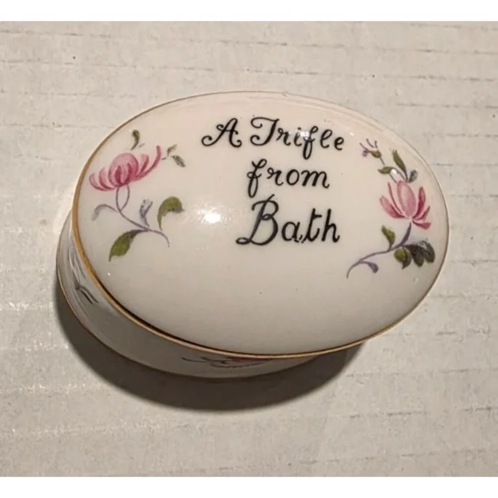Bone China Porcelain Oval Floral Trinket Box 